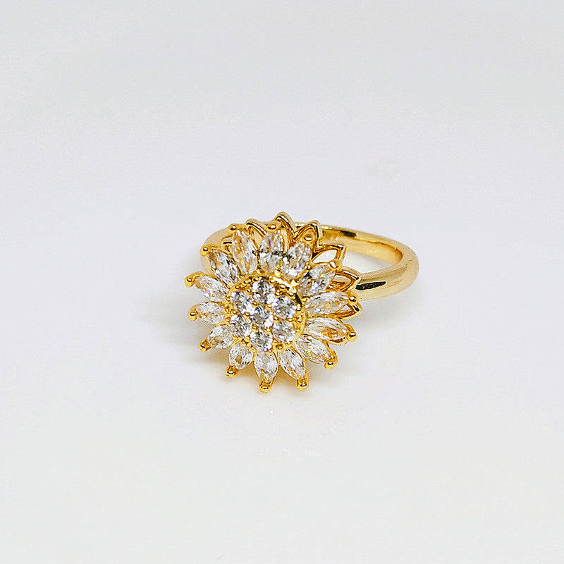 Rotating SUNFLOWER Full Diamond Sunflower Ring - Limitless Jwelery
