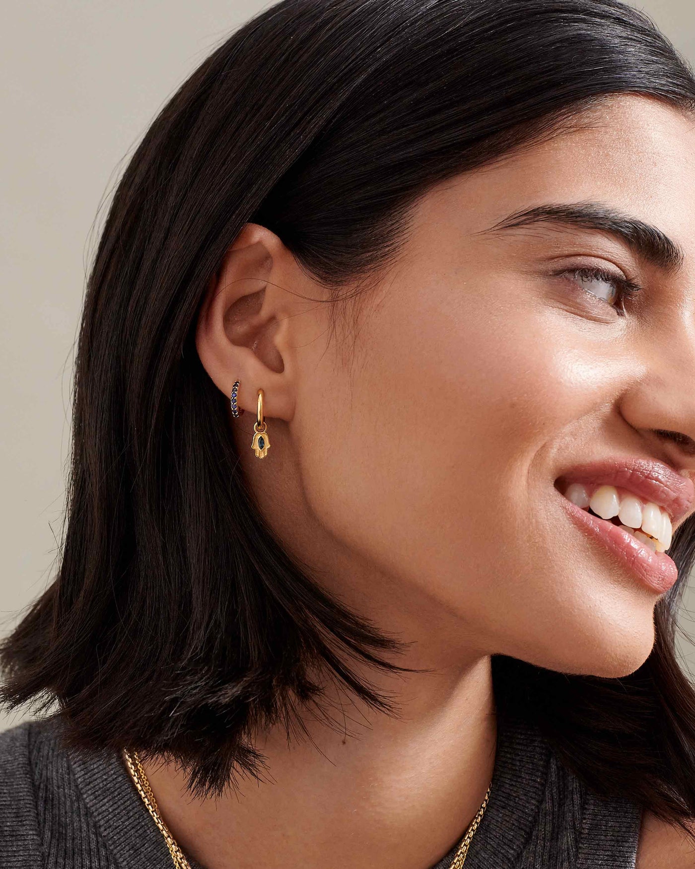 Blue Sapphire Pavé Hoop Earrings