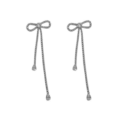 Silver Needle Long Bow Earrings | Buy Long Earrings online