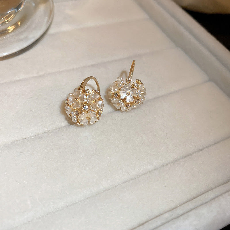 Flower Rhinestone-embedded Ball Earrings Fashion Ear Clips