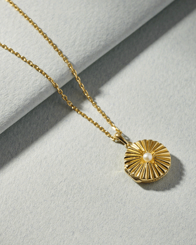 Gold Radiant Pearl Locket Necklace