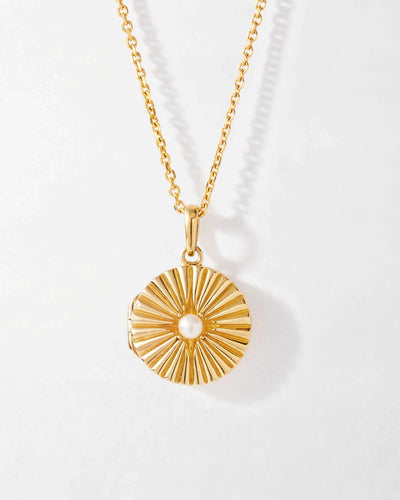 Gold Radiant Pearl Locket Necklace
