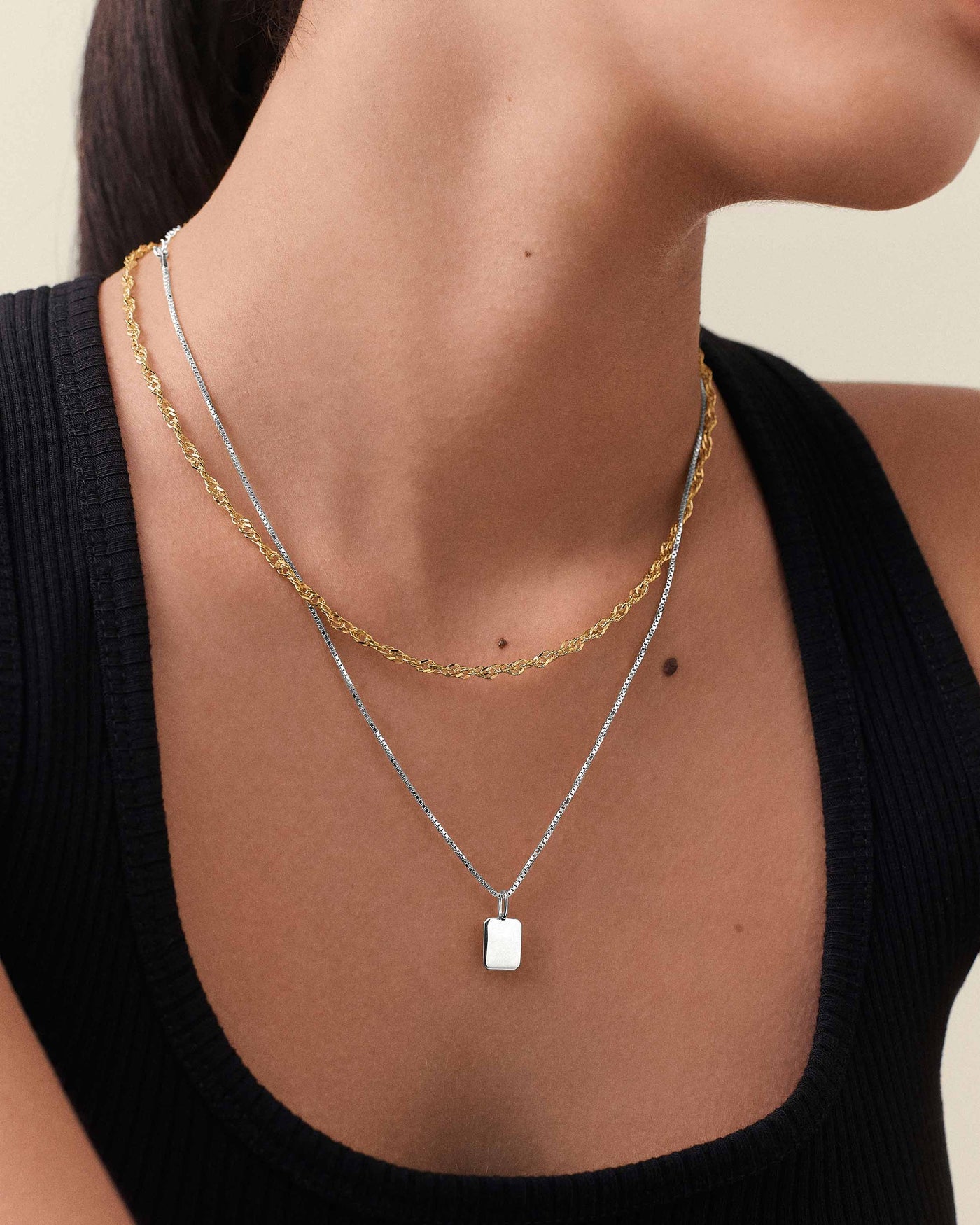 Silver Initial Tag Necklace