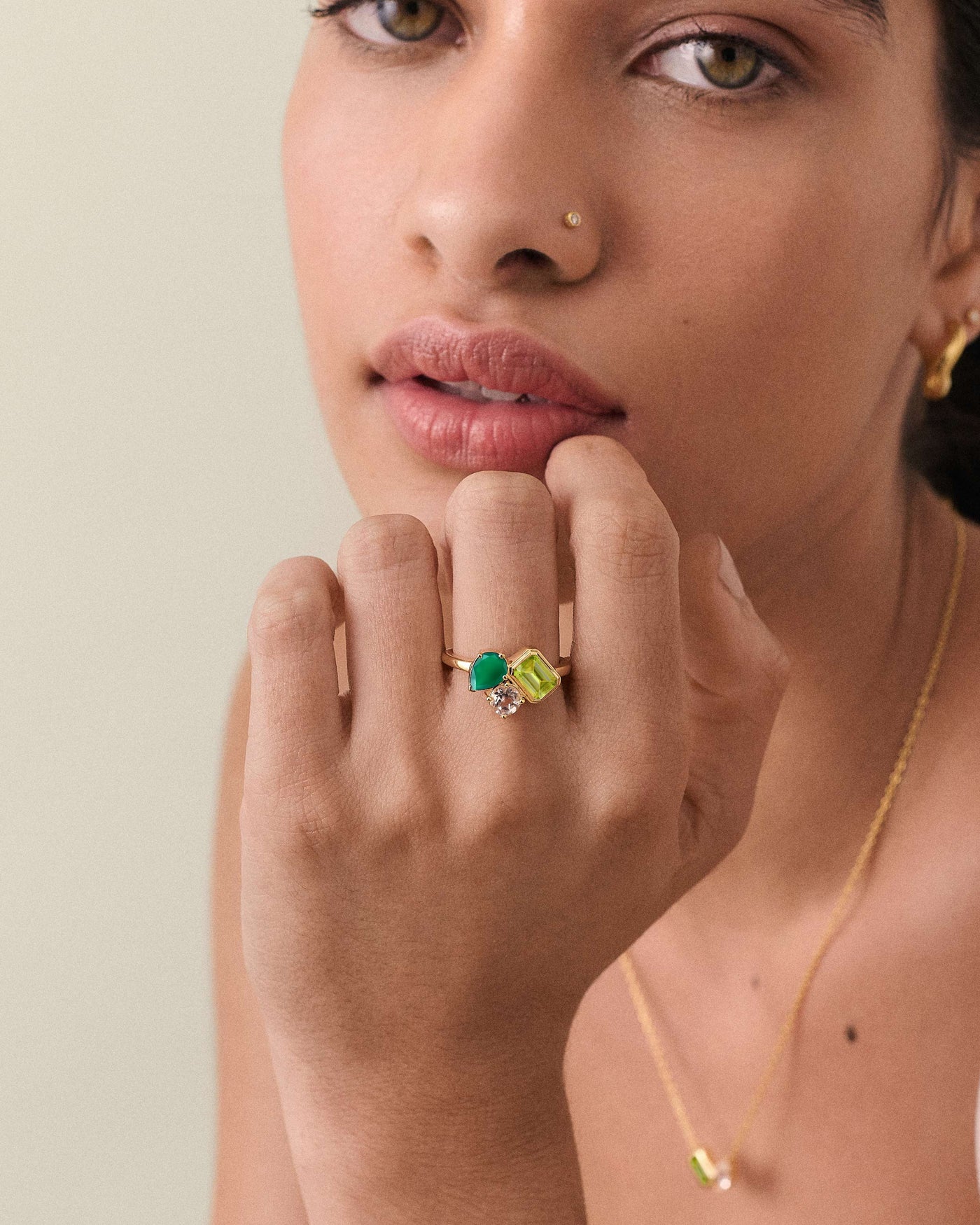 Trinity Emerald Stone Ring