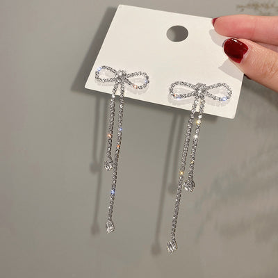 Silver Needle Long Bow Earrings | Buy Long Earrings online