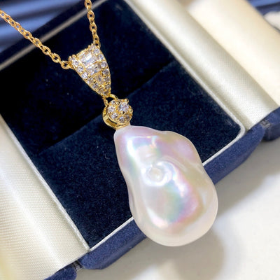 Natural Freshwater Baroque Shaped Magic Light Edison Pearl Pendant Necklace