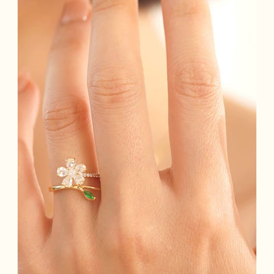 Rotatable Crystal Cherry Blossom Ring | Floral Rings Jewellery