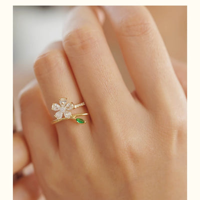 Rotatable Crystal Cherry Blossom Ring | Floral Rings Jewellery