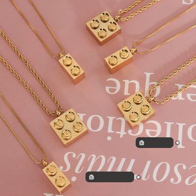 Fashion Square Pendant Necklace | Necklace with Building Block Shape