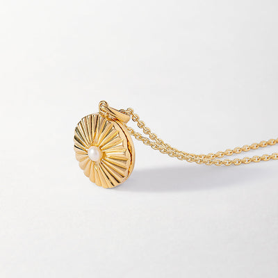 Gold Radiant Pearl Locket Necklace