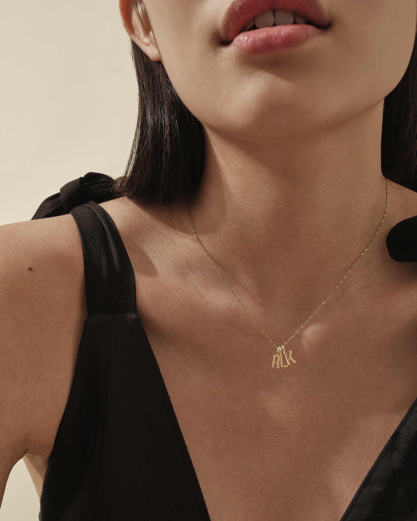 Solid Gold Necklace with Triple Initials
